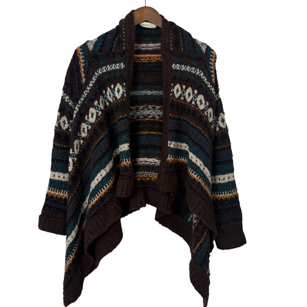 Sleeping on Snow Cardigan Women L Brown Fair Isle Wool Mohair Cozy Warm Aspen